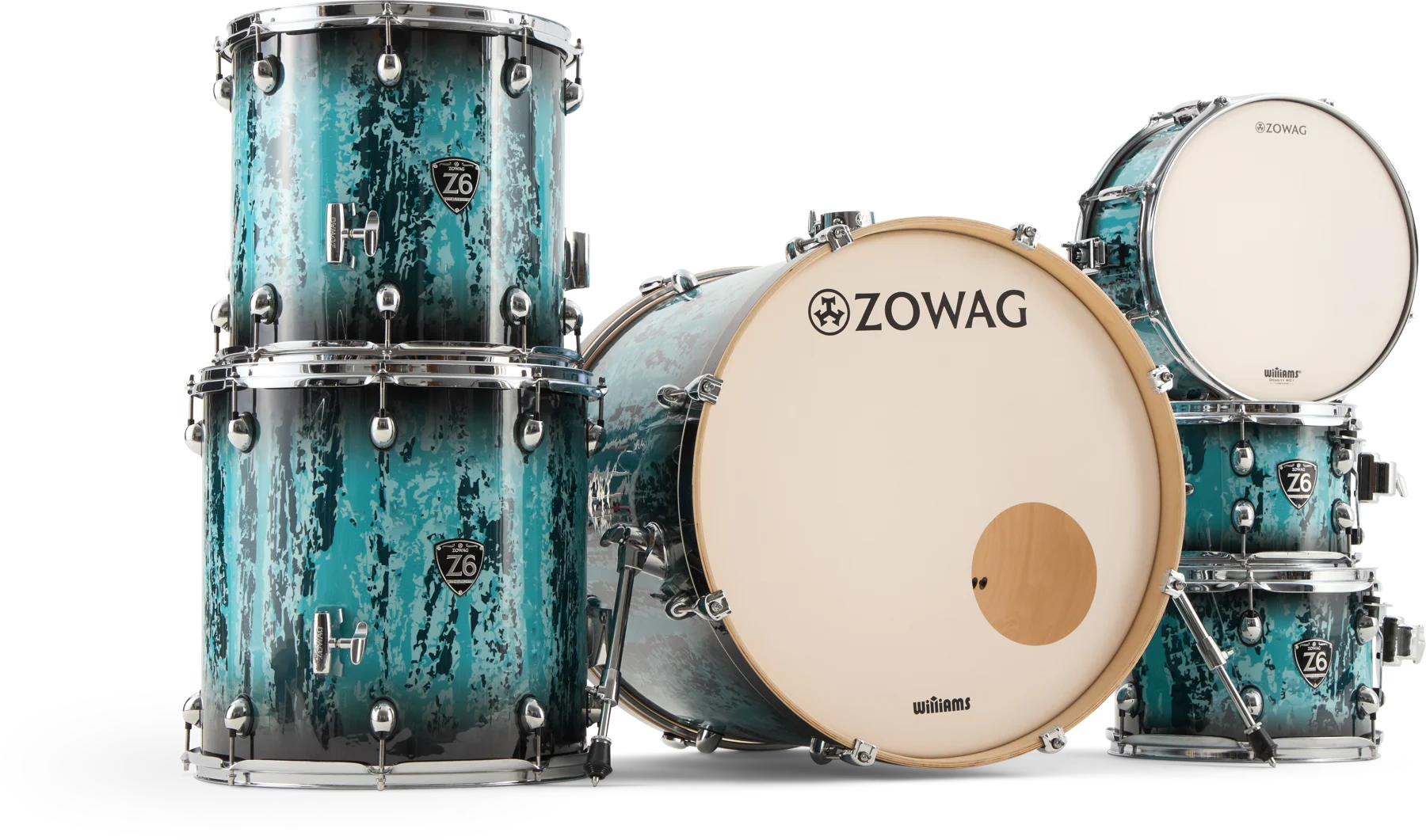 Zowag Z6 Series fine maple drum shell pack in teal wrap finish