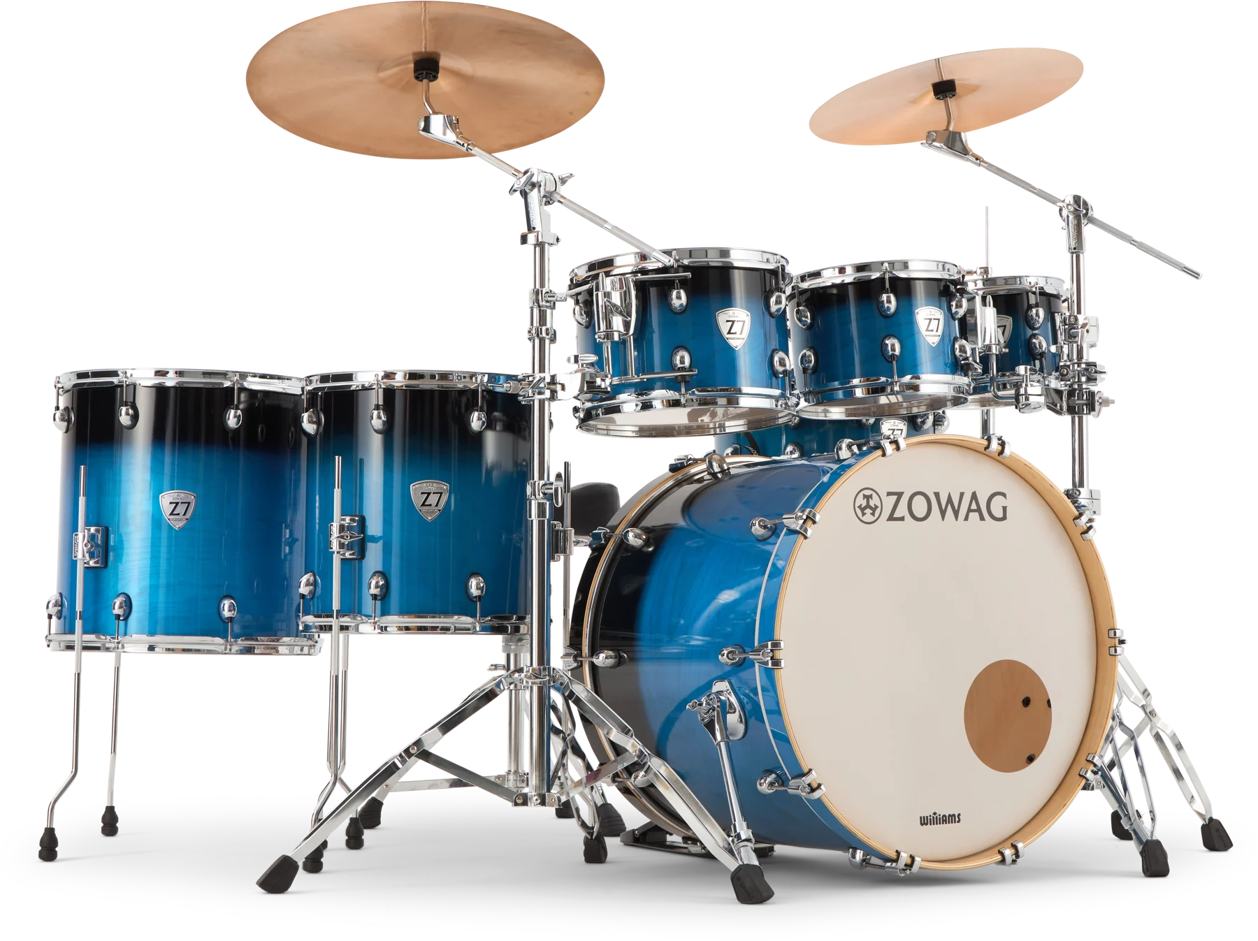 Zowag Z7 Series premium maple drum kit in blue lacquer with 700 Series hardware
